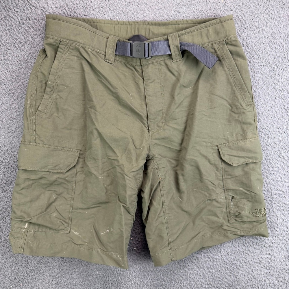 The North Face Mens Green Nylon Cargo Hiking Shorts Size 30 Belted Utility